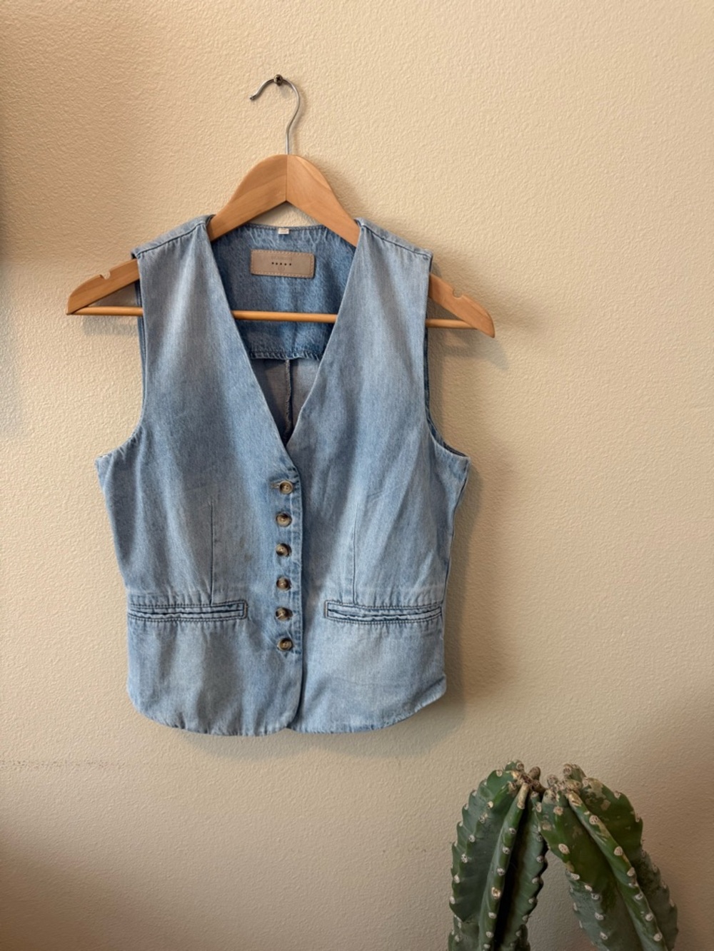 Light Wash Denim Button-Front Vest
